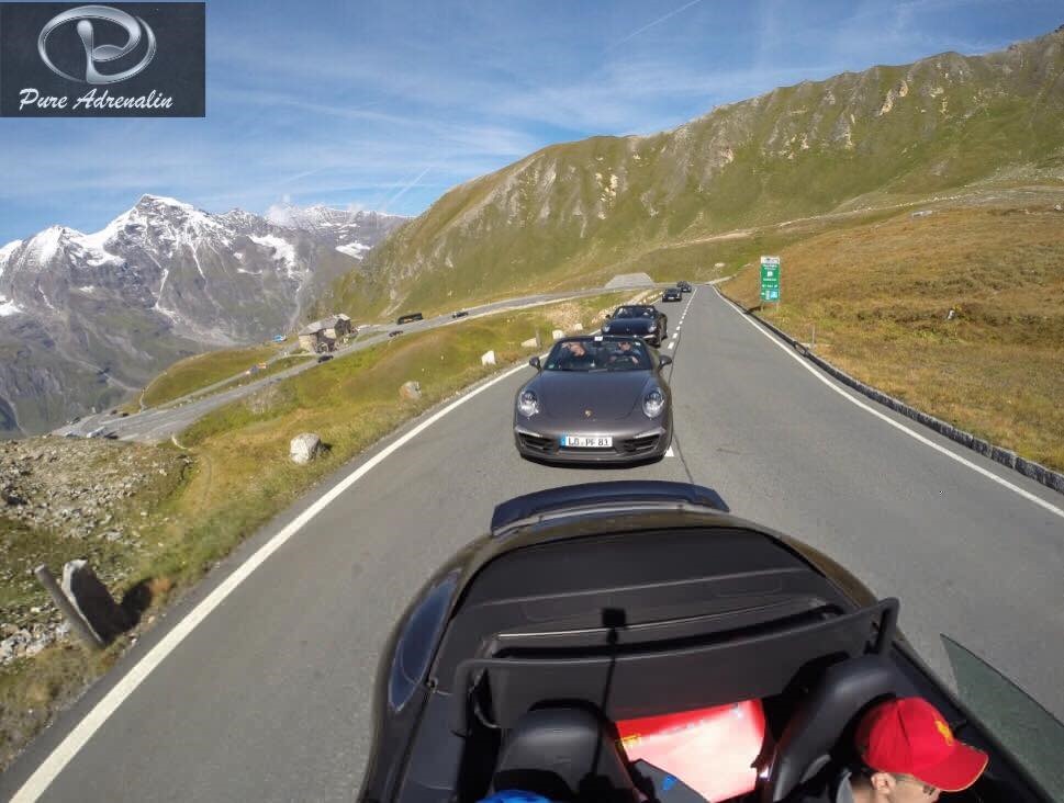 Porsche convoy through Swiss Alps